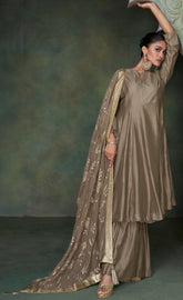 Designer dark shaded dress on pure silk with duppatta with detailed embroidery